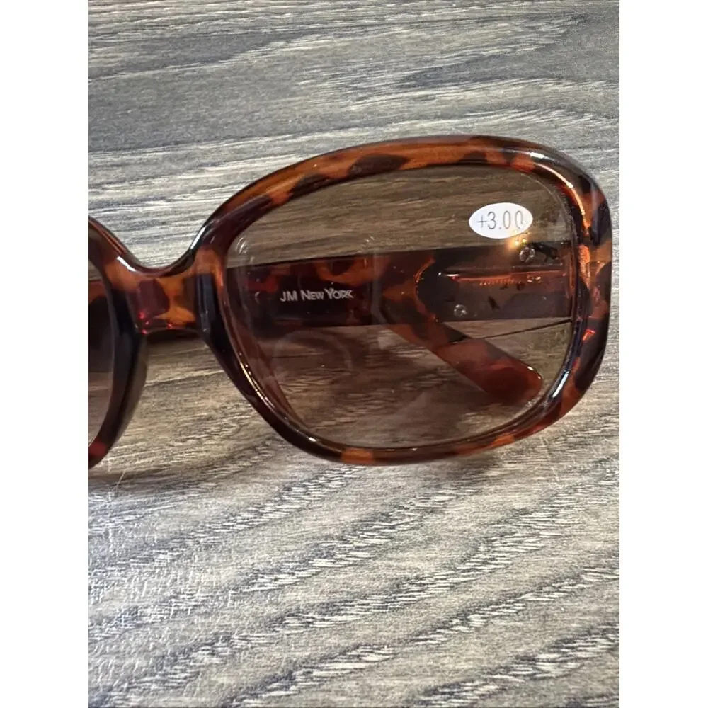 JM New York +3.00 Bifocal Reading Sunglasses Tortoise Brown Tint Oversized Women
